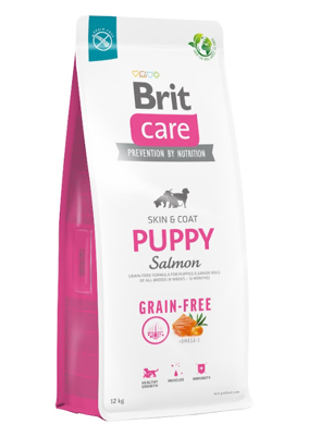 BRIT CARE Dog Grain-free Puppy Salmon 12kg + BRIT CARE Dog Dental Stick Mobility -5% billiger!!!