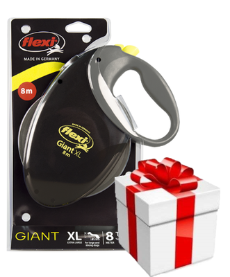 FLEXI Giant XL 8m Gurtband für große starke Hunde bis 75 kg - schwarz + Überraschung für den Hund