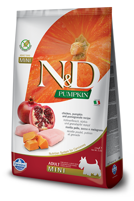 Farmina N&D Pumpkin Grain Free canine CHICKEN AND POMEGRANATE ADULT MINI 2,5kg + Überraschung für den Hund