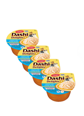 Inaba DASHI Ergänzungsfuttermittel für Katzen - Brühe mit Huhn und Jakobsmuschelgeschmack 4x70 g 