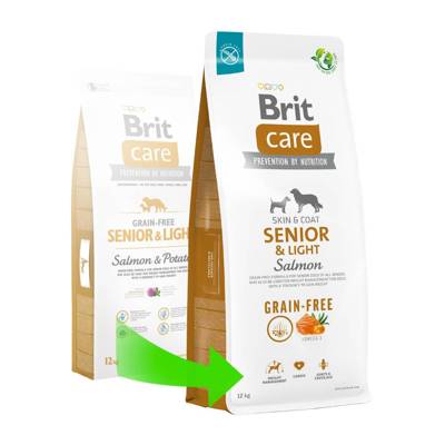 BRIT CARE Dog Grain-free Senior & Light Salmon 12kg + BRIT CARE Dog Dental Stick Immuno -5% billiger!!!