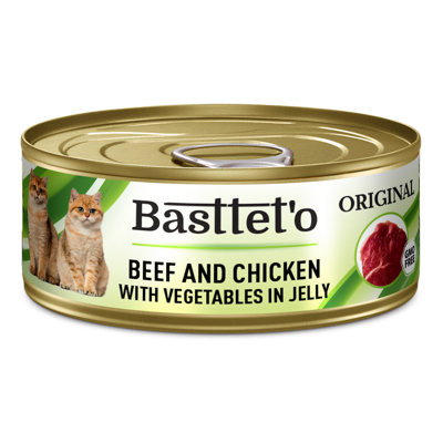 Basttet'o Original Rind & Huhn & Gemüse Götterspeise für Katzen 85g (Dose)