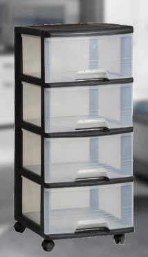 CURVER Schubladenturm mit 4 Schubladen 4x20L, transparent/schwarz