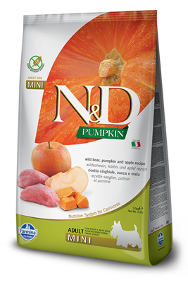 Farmina N&D Pumpkin Grain Free canine BOAR AND APPLE ADULT MINI 800g + Überraschung für den Hund