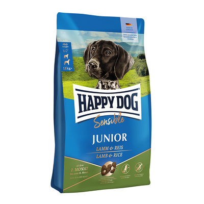 HAPPY DOG Sensible Junior, Trockenfutter, Lamm/Reis, 10 kg + Überraschung für den Hund