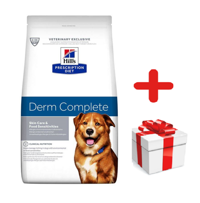 HILL'S PD Prescription Diet Canine Derm Complete 12kg + Überraschung für den Hund