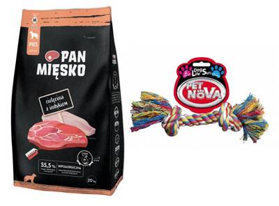PAN MIĘSKO Kalbfleisch mit Pute M 20 kg + Baumwollseil GRATIS!