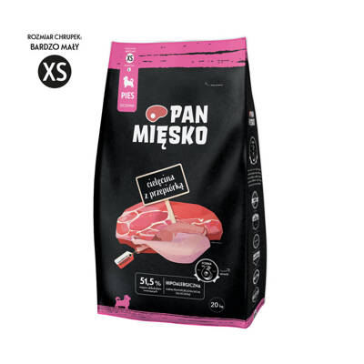 PAN MIĘSKO Kalbfleisch mit Wachtel XS 20kg für Welpen