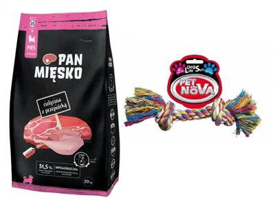 PAN MIĘSKO Kalbfleisch mit Wachtel XS 20kg für Welpen + Baumwollseil GRATIS!