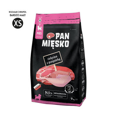 PAN MIĘSKO Kalbfleisch mit Wachtel XS 9 kg für Welpen + Überraschung für den Hund