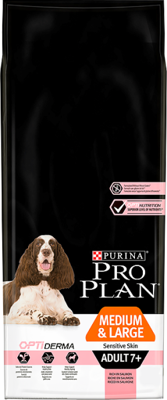 PURINA PRO PLAN Medium/Large Adult 7+ Sensitive Skin OPTIDERMA 14kg + Überraschung für den Hund