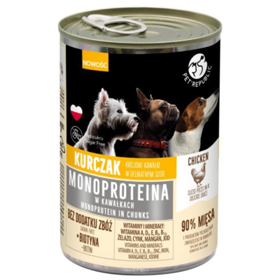 PetRepublic Huhn Monoprotein Futter für Hunde, Stücke in Sauce 10x400g