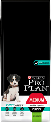Purina Pro Plan Medium Puppy Sensitive Optidigest, Lamm und Reis 12kg + Überraschung für den Hund