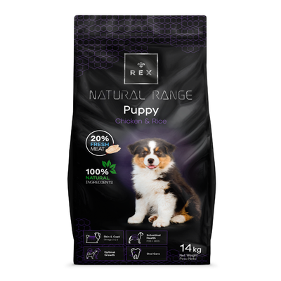 Rex Natural Range Puppy Chicken & Rice 14kg + Überraschung für den Hund