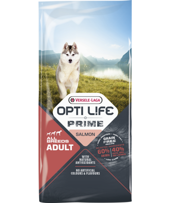 VERSELE-LAGA Opti Life Prime Adult Salmon 12,5kg - Getreidefreies Futter für ausgewachsene Hunde mit Lachs